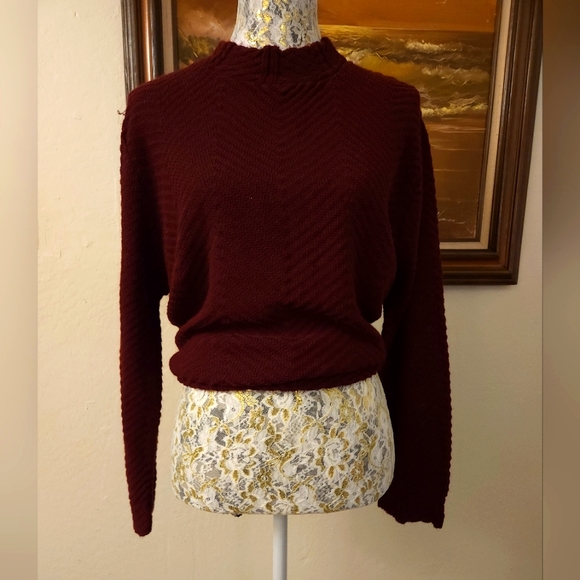 80's Oversized Burgundy Pullover Sweater - Picture 2 of 16